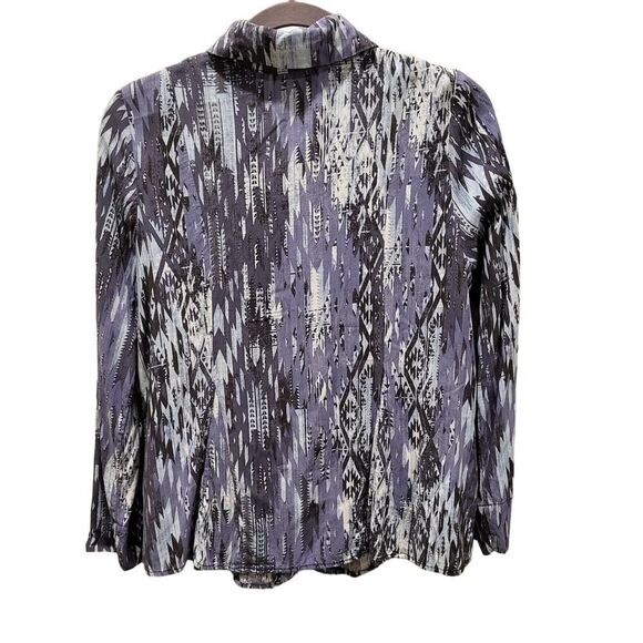 Attitudes by Renee Small Aztec Print Shirt Denim Vibes Blue Gray Off-White - Picture 10 of 13